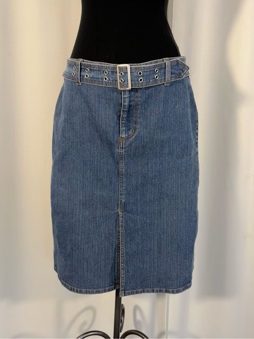 Zena Y2K Denim Belted Midi Skirt